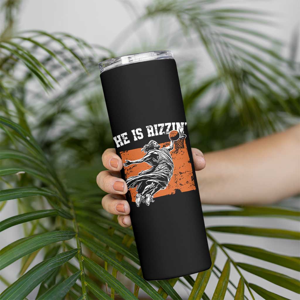 He is Rizzin Skinny Tumbler Funny Jesus Playing Basketball Vintage Faith - Wonder Print Shop