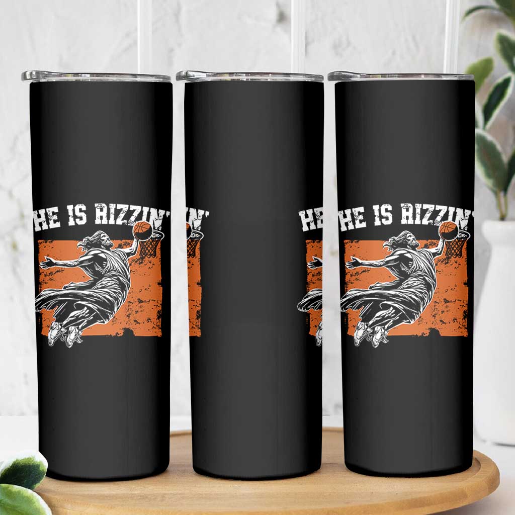 He is Rizzin Skinny Tumbler Funny Jesus Playing Basketball Vintage Faith - Wonder Print Shop