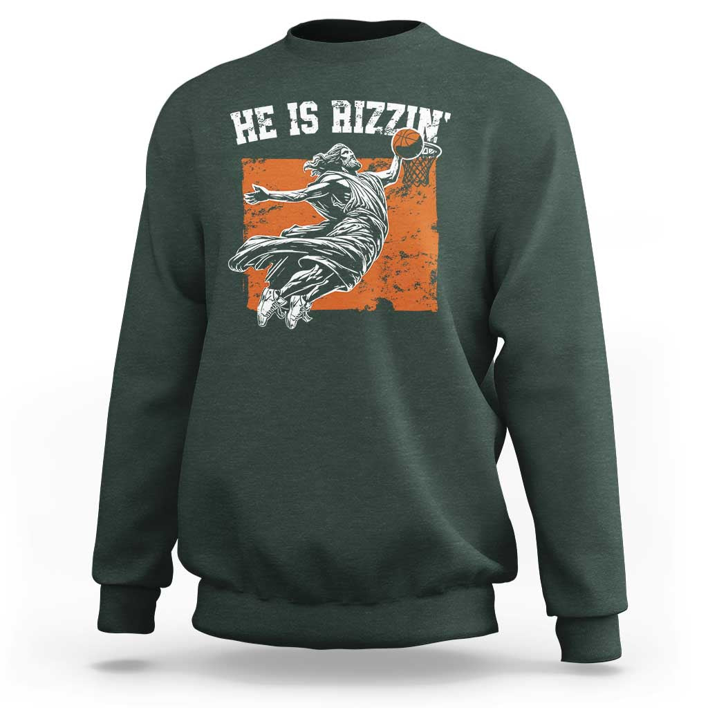 He is Rizzin Sweatshirt Funny Jesus Playing Basketball Vintage Faith - Wonder Print Shop