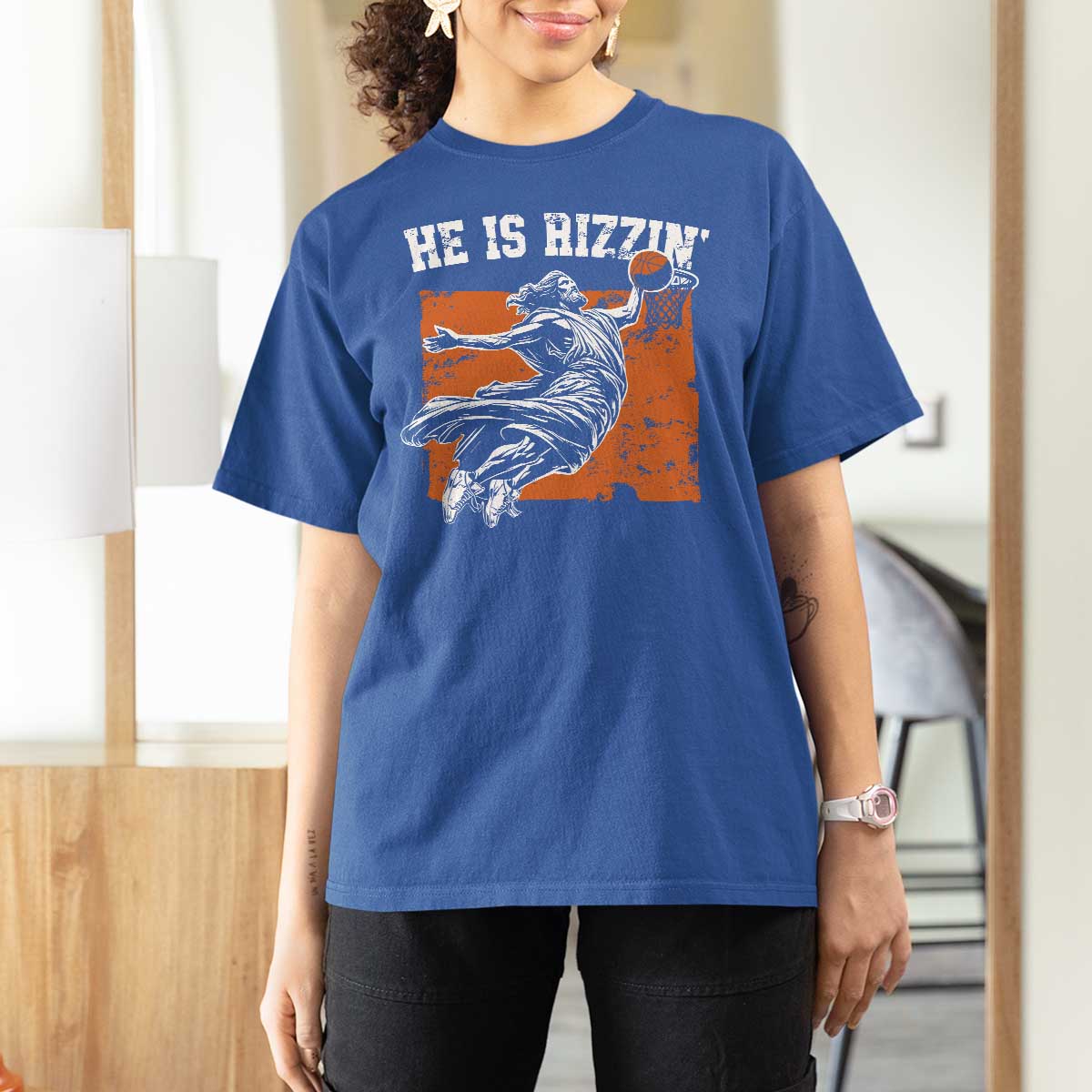 He is Rizzin T Shirt For Women Funny Jesus Playing Basketball Vintage Faith - Wonder Print Shop