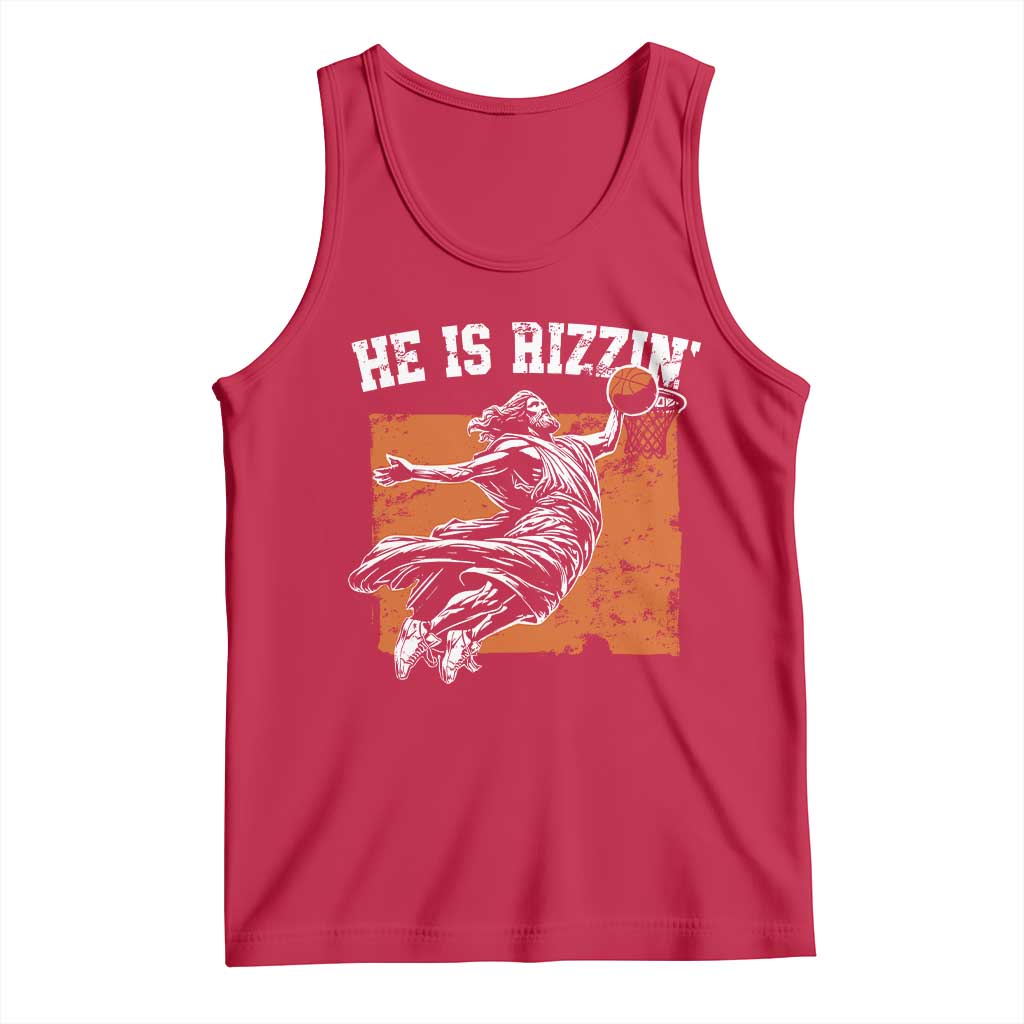 He is Rizzin Tank Top Funny Jesus Playing Basketball Vintage Faith - Wonder Print Shop