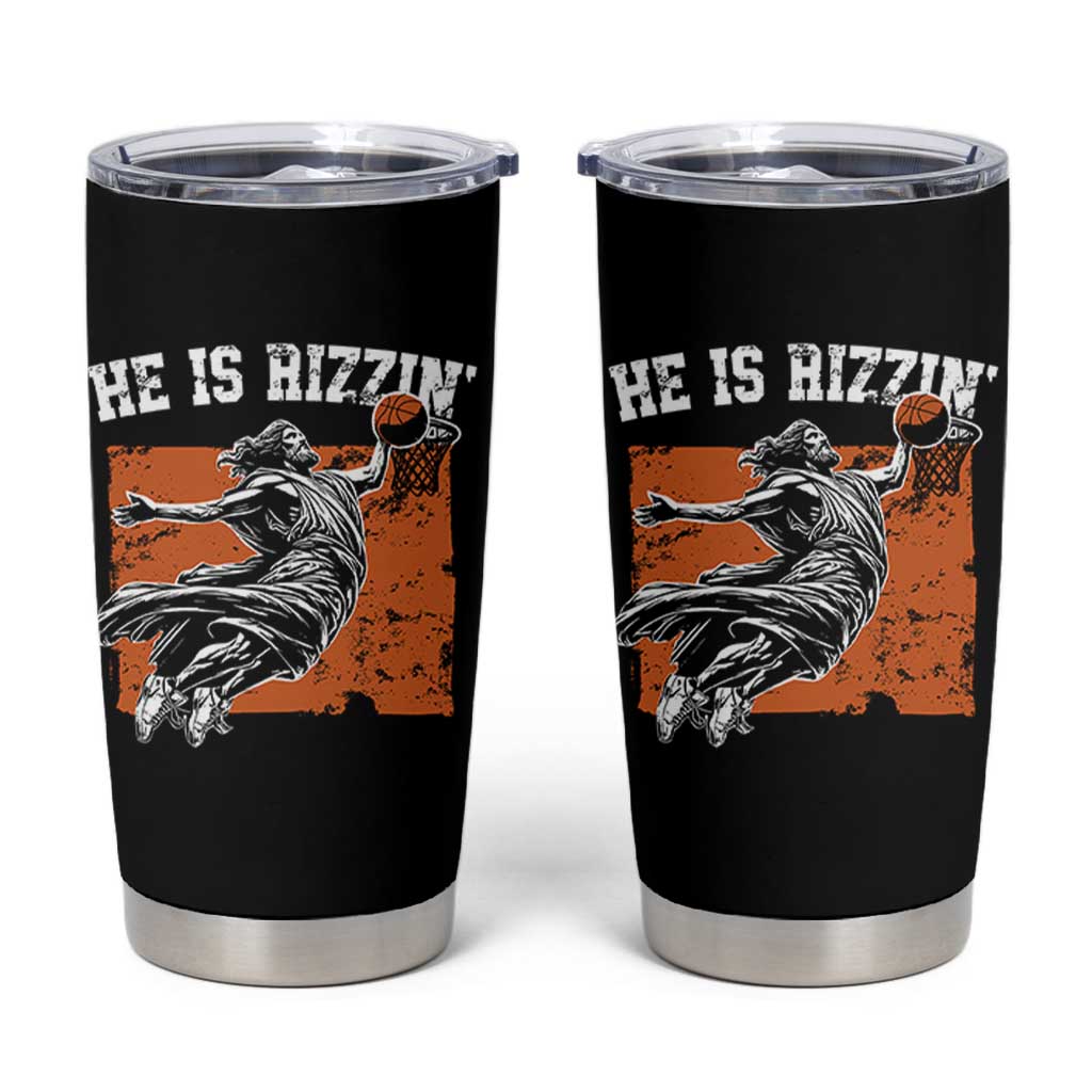 He is Rizzin Tumbler Cup Funny Jesus Playing Basketball Vintage Faith - Wonder Print Shop