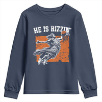 He is Rizzin Youth Sweatshirt Funny Jesus Playing Basketball Vintage Faith - Wonder Print Shop