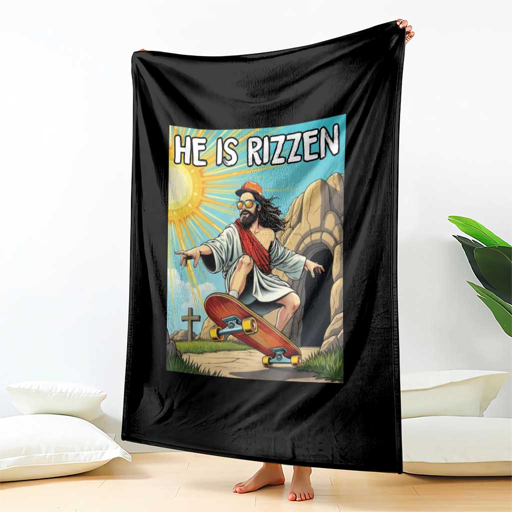 He is Rizzen Throw Blanket Funny Jesus Skateboarding Christian Meme - Wonder Print Shop