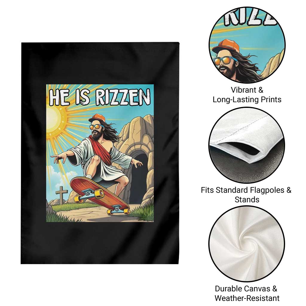 He is Rizzen Garden Flag Funny Jesus Skateboarding Christian Meme - Wonder Print Shop