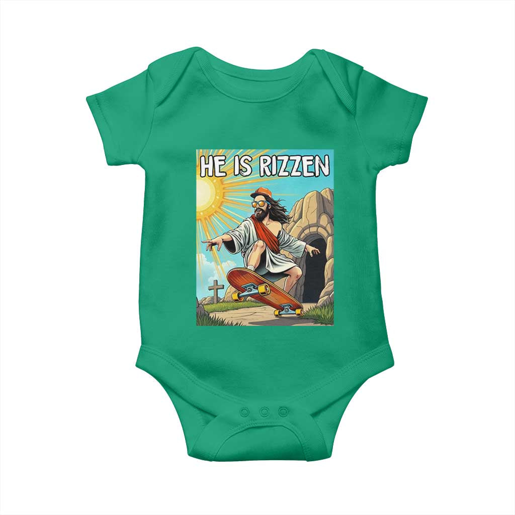 He is Rizzen Baby Onesie Funny Jesus Skateboarding Christian Meme - Wonder Print Shop