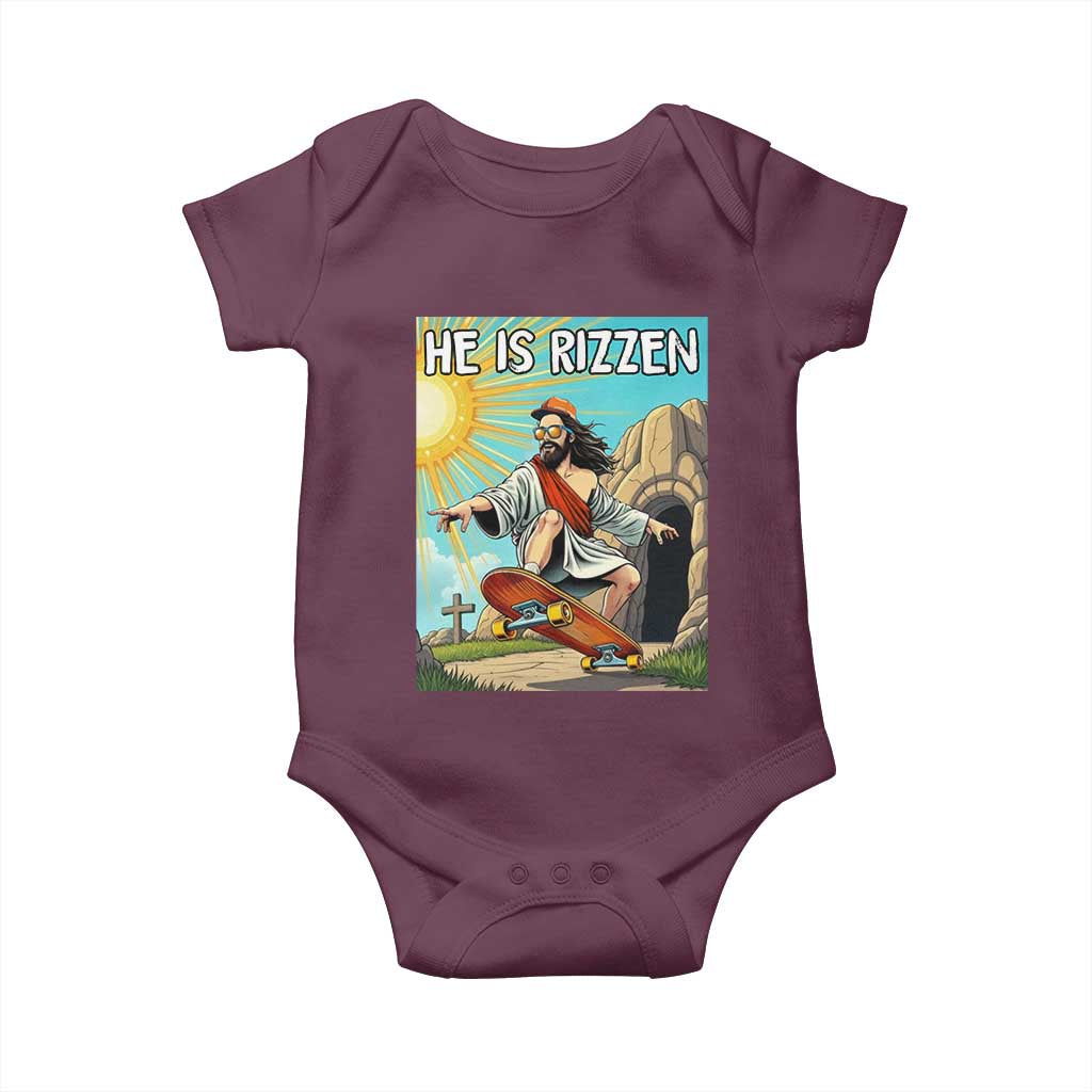 He is Rizzen Baby Onesie Funny Jesus Skateboarding Christian Meme - Wonder Print Shop
