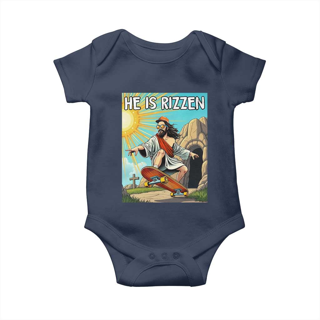 He is Rizzen Baby Onesie Funny Jesus Skateboarding Christian Meme - Wonder Print Shop