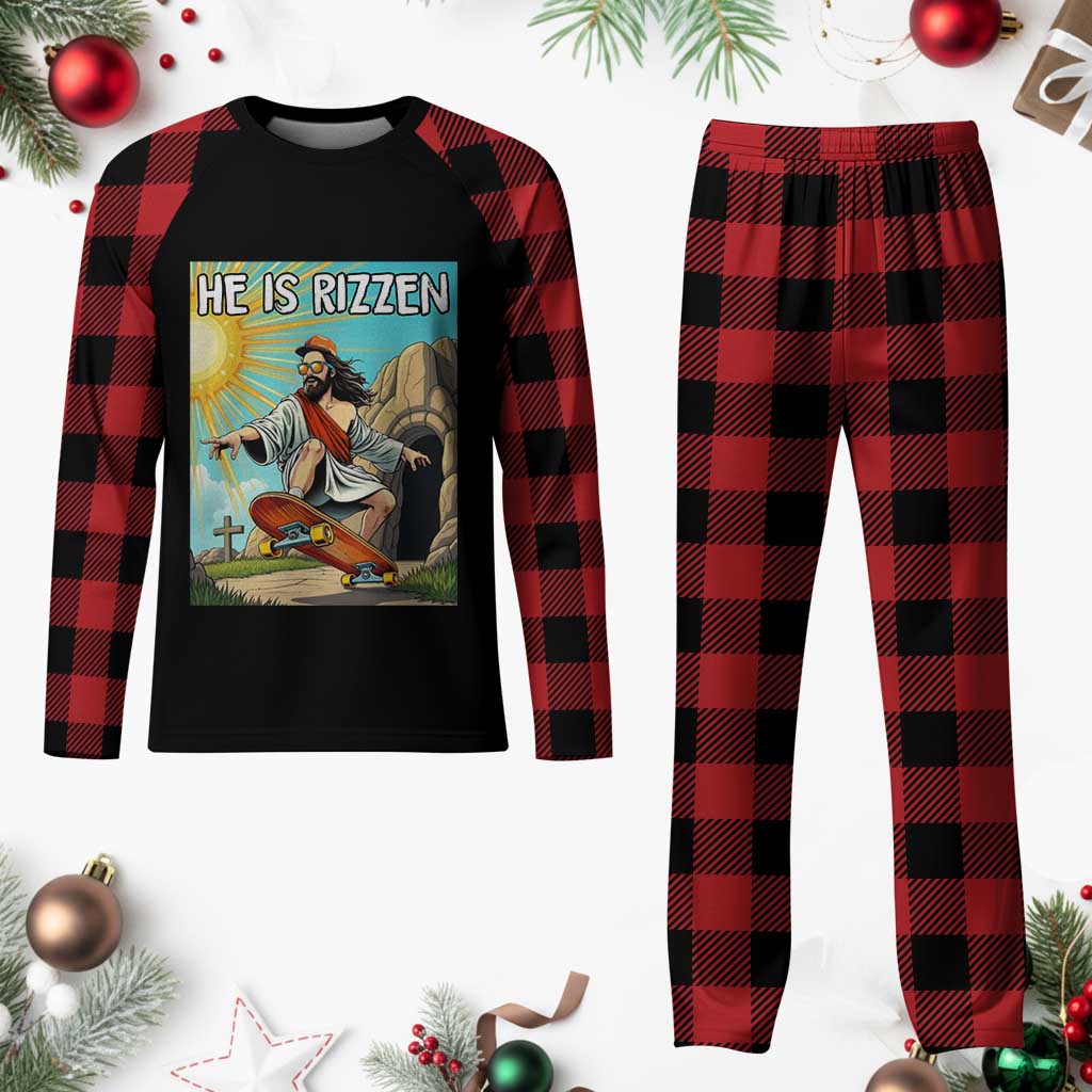 He is Rizzen Plaid Pajama Set Funny Jesus Skateboarding Christian Meme - Wonder Print Shop