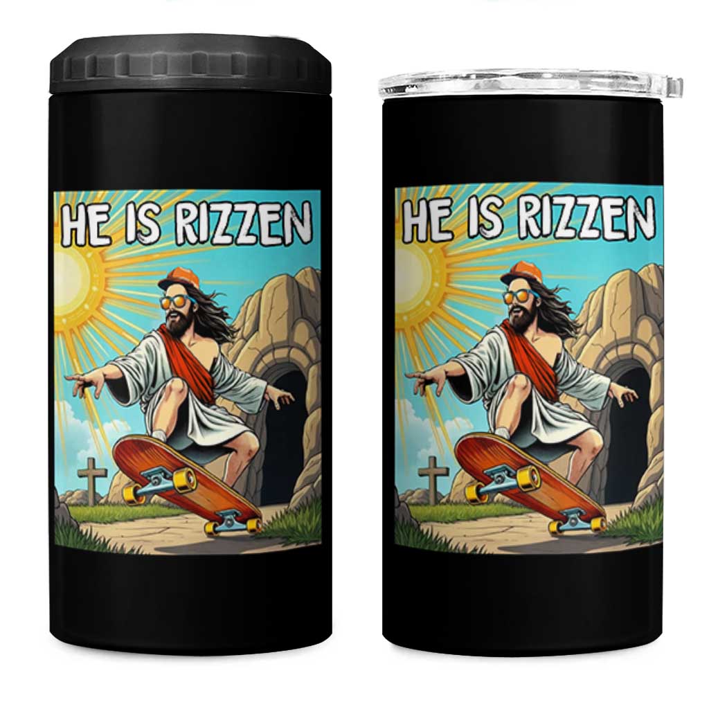 He is Rizzen 4 in 1 Can Cooler Tumbler Funny Jesus Skateboarding Christian Meme - Wonder Print Shop