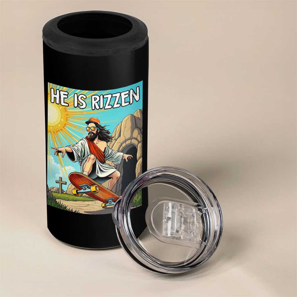 He is Rizzen 4 in 1 Can Cooler Tumbler Funny Jesus Skateboarding Christian Meme - Wonder Print Shop