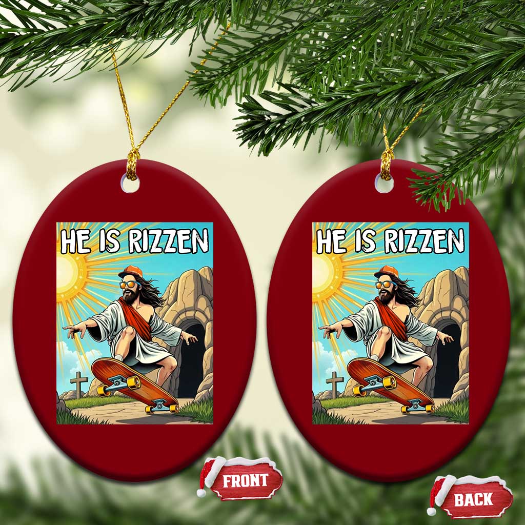 He is Rizzen Ceramic Ornament Funny Jesus Skateboarding Christian Meme - Wonder Print Shop