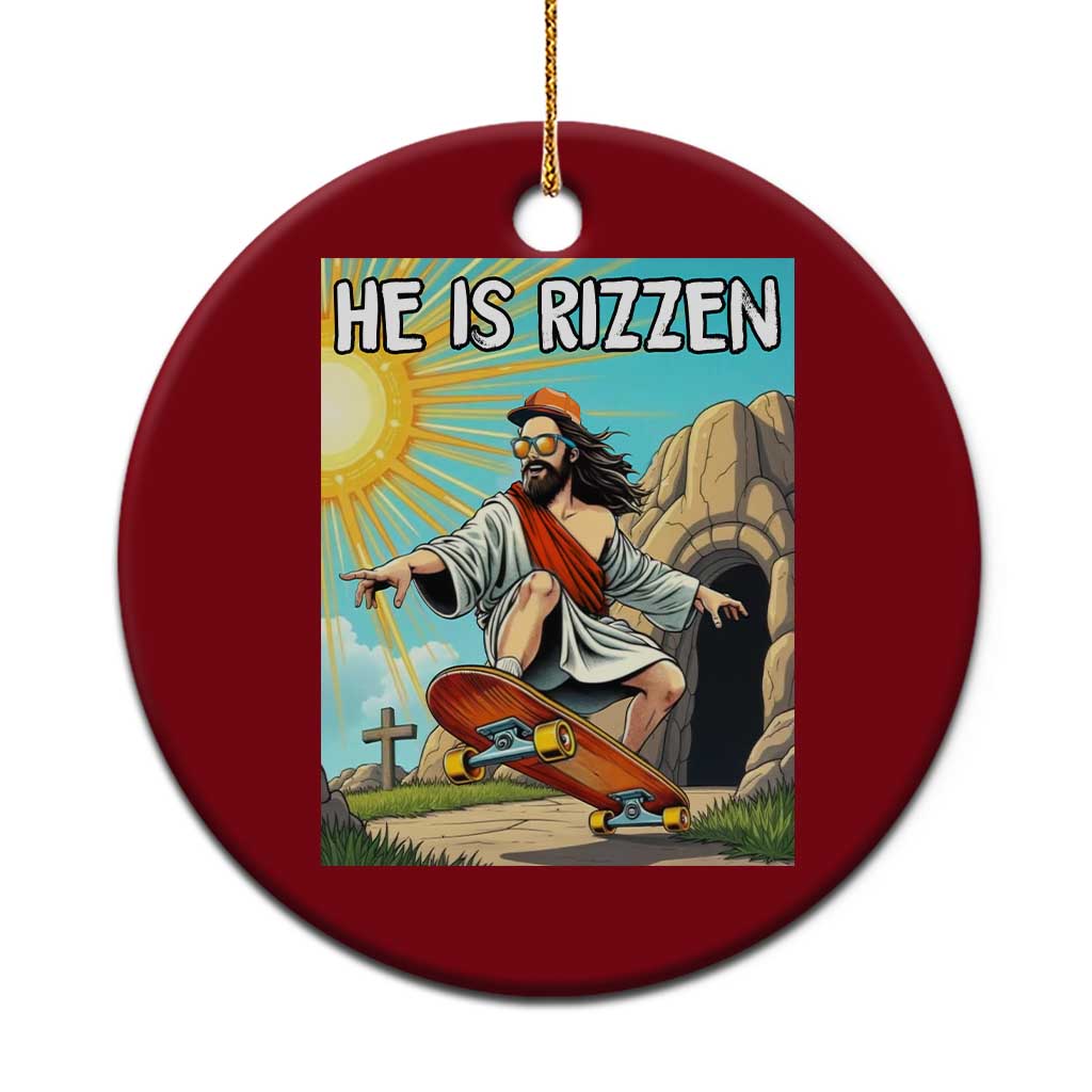 He is Rizzen Ceramic Ornament Funny Jesus Skateboarding Christian Meme - Wonder Print Shop