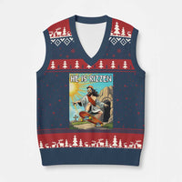 He is Rizzen V-Neck Knit Sweater Vest Funny Jesus Skateboarding Christian Meme - Wonder Print Shop