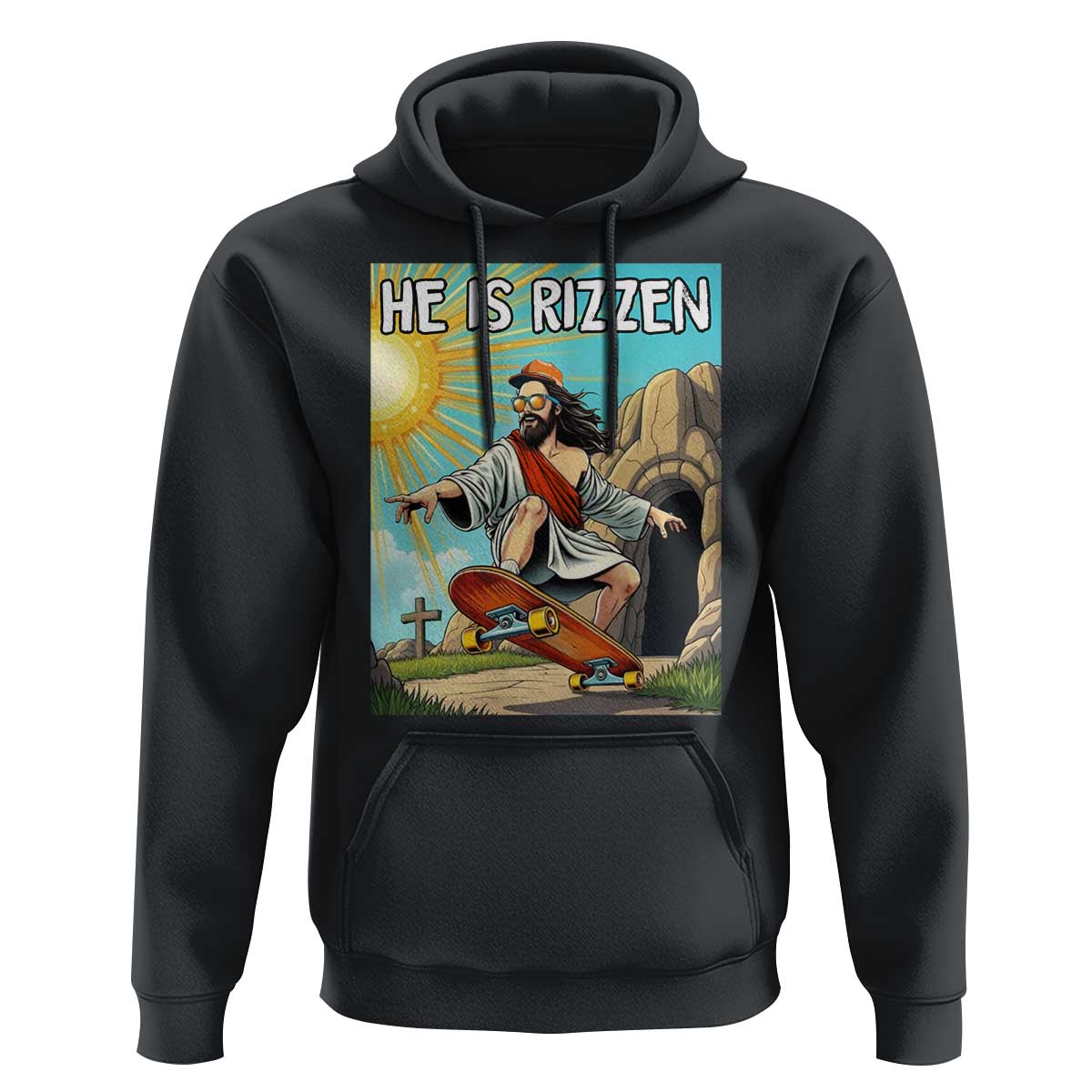 He is Rizzen Hoodie Funny Jesus Skateboarding Christian Meme - Wonder Print Shop