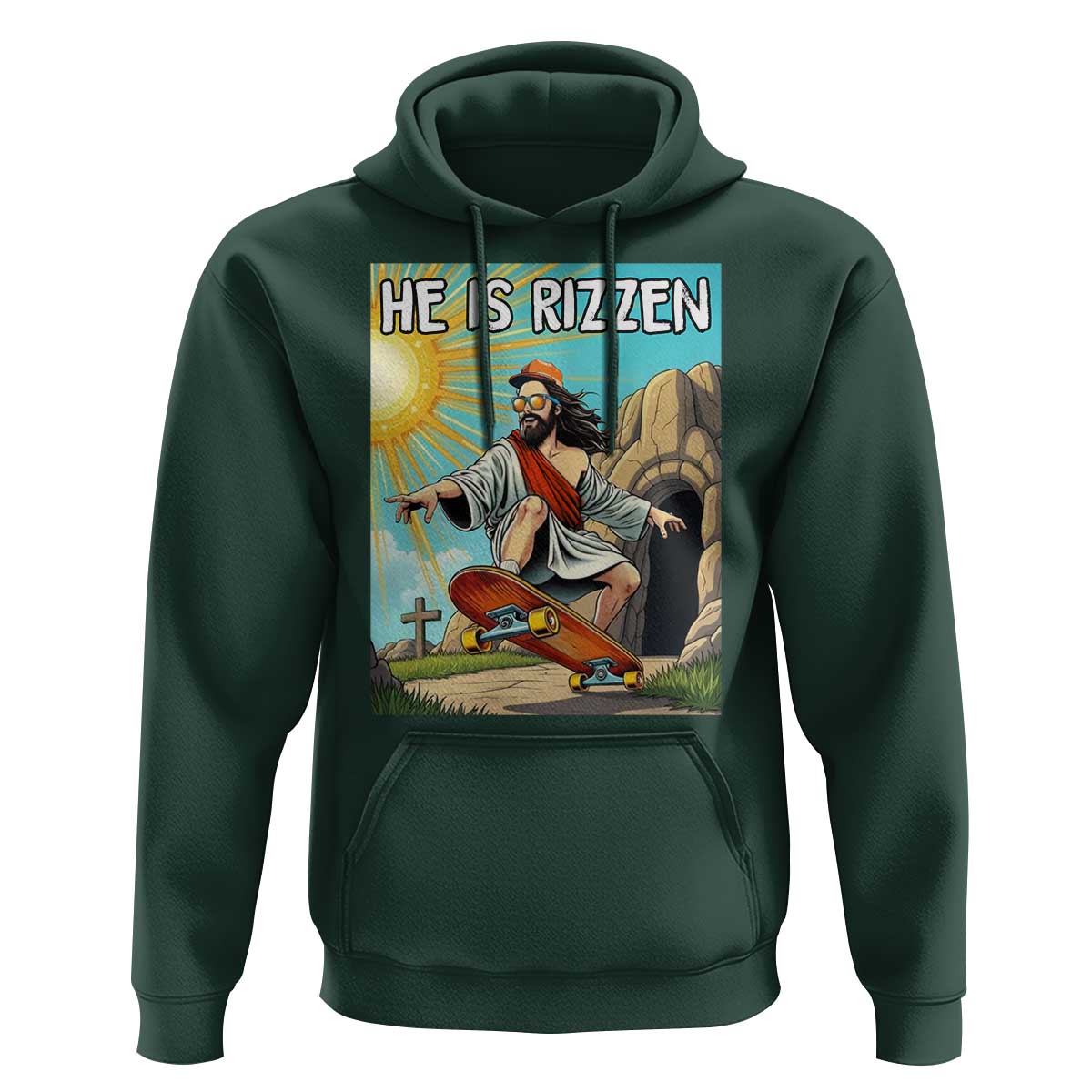 He is Rizzen Hoodie Funny Jesus Skateboarding Christian Meme - Wonder Print Shop