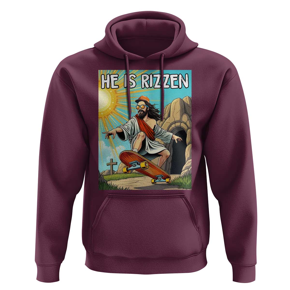 He is Rizzen Hoodie Funny Jesus Skateboarding Christian Meme - Wonder Print Shop