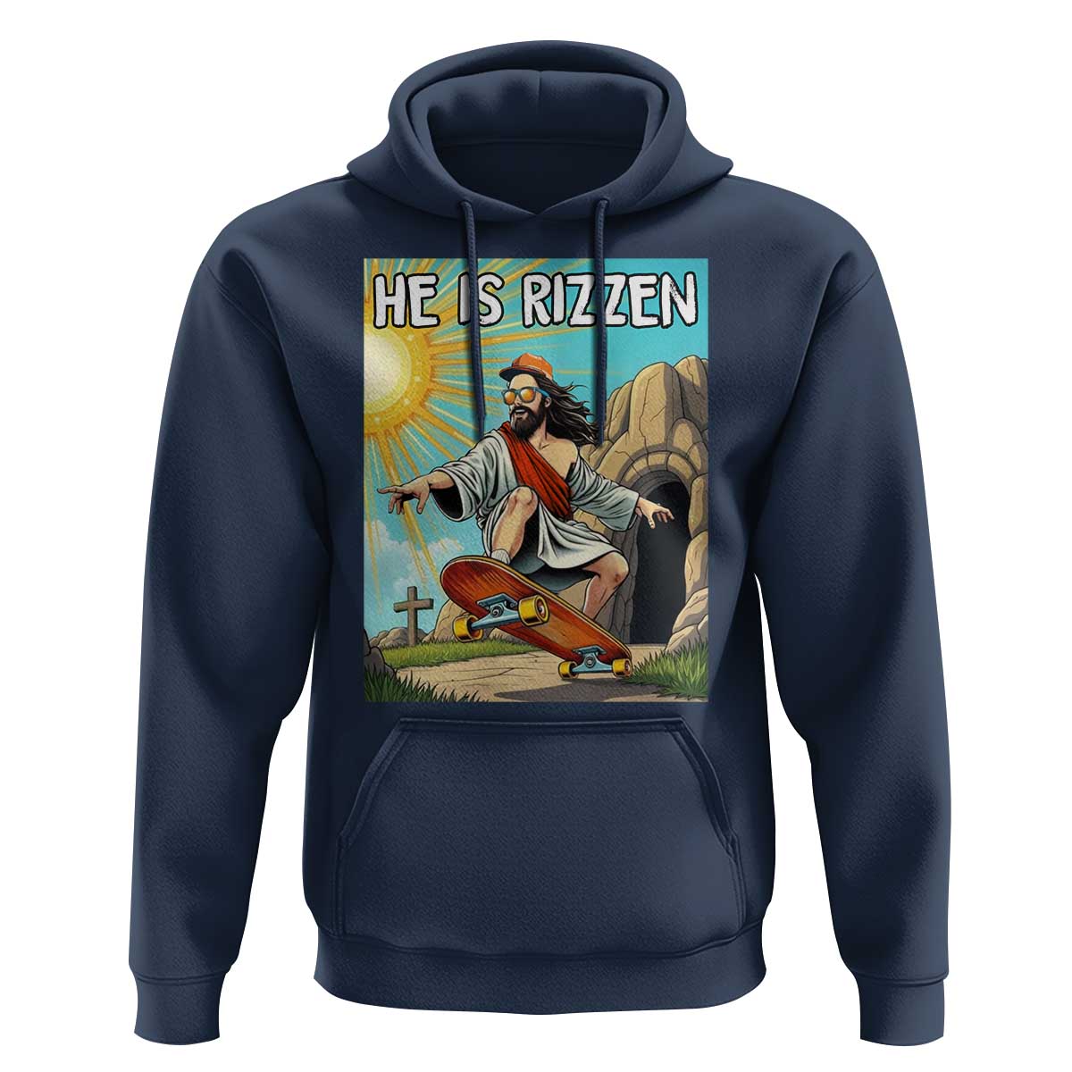 He is Rizzen Hoodie Funny Jesus Skateboarding Christian Meme - Wonder Print Shop