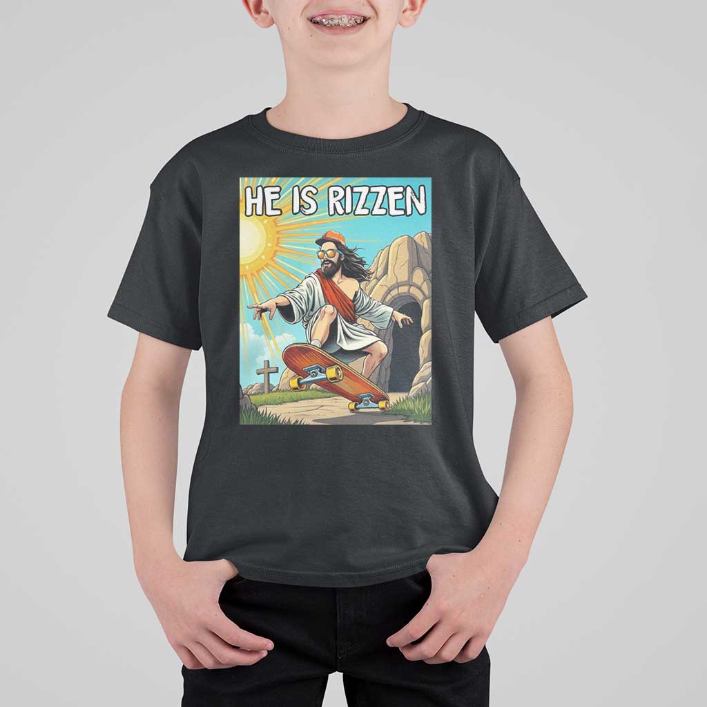 He is Rizzen T Shirt For Kid Funny Jesus Skateboarding Christian Meme - Wonder Print Shop