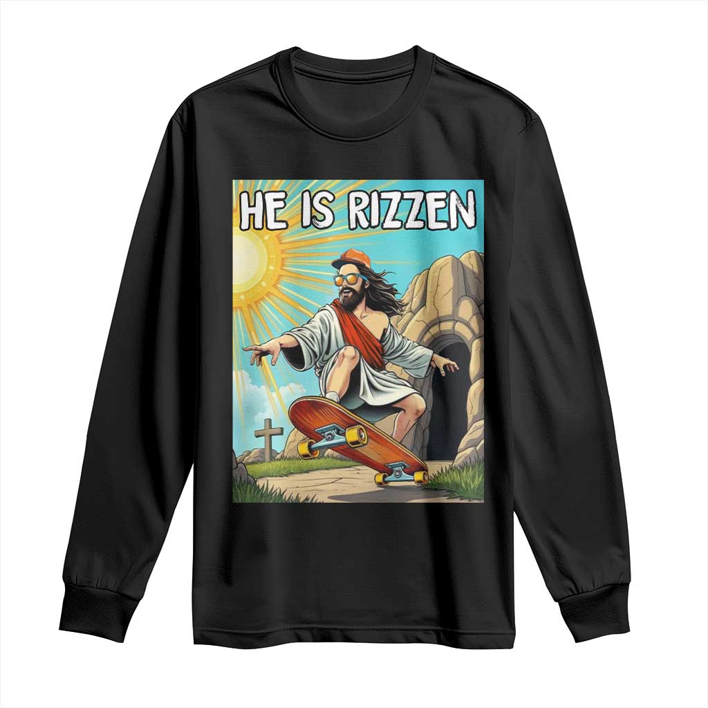 He is Rizzen Long Sleeve Shirt Funny Jesus Skateboarding Christian Meme - Wonder Print Shop