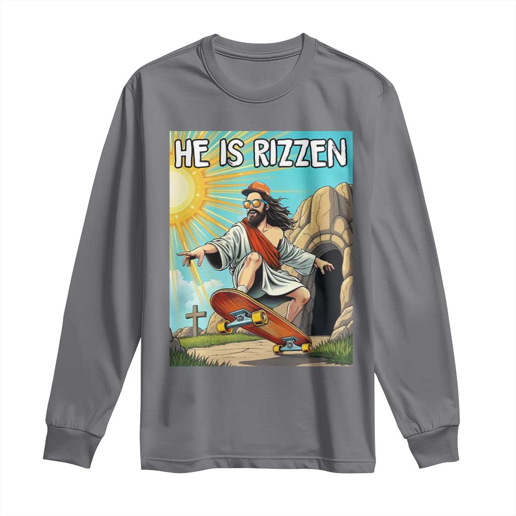 He is Rizzen Long Sleeve Shirt Funny Jesus Skateboarding Christian Meme - Wonder Print Shop