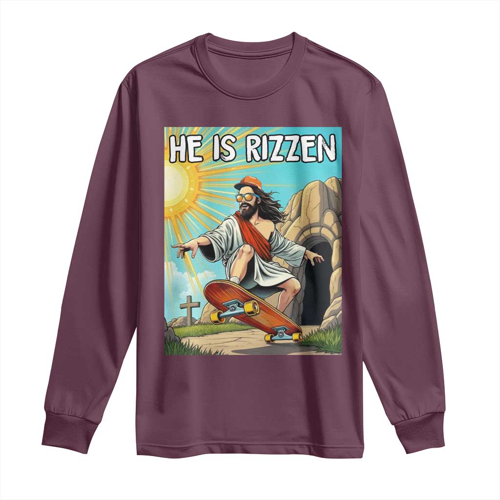 He is Rizzen Long Sleeve Shirt Funny Jesus Skateboarding Christian Meme - Wonder Print Shop