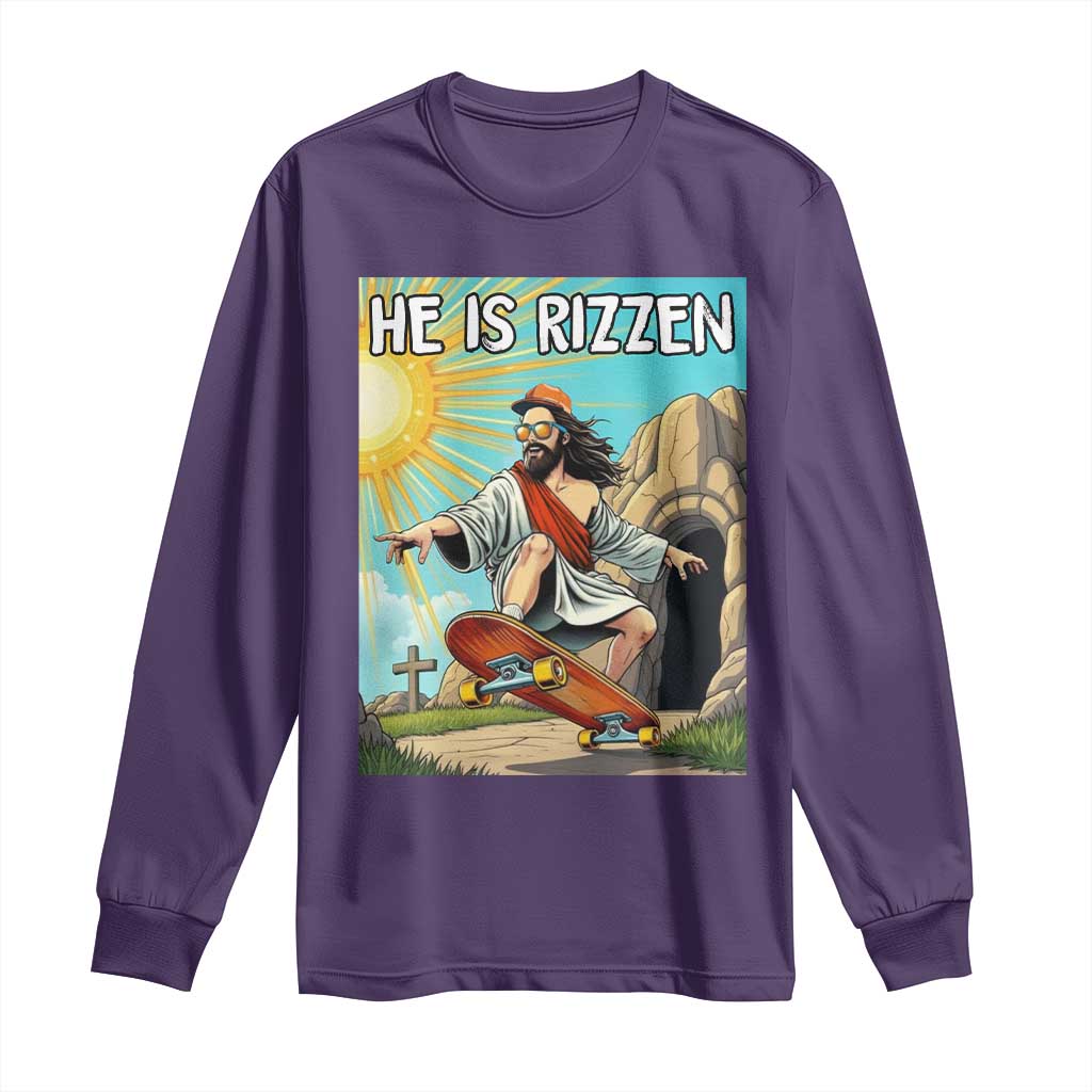 He is Rizzen Long Sleeve Shirt Funny Jesus Skateboarding Christian Meme - Wonder Print Shop