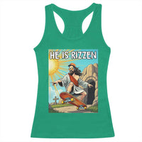 He is Rizzen Racerback Tank Top Funny Jesus Skateboarding Christian Meme - Wonder Print Shop