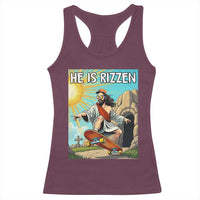 He is Rizzen Racerback Tank Top Funny Jesus Skateboarding Christian Meme - Wonder Print Shop