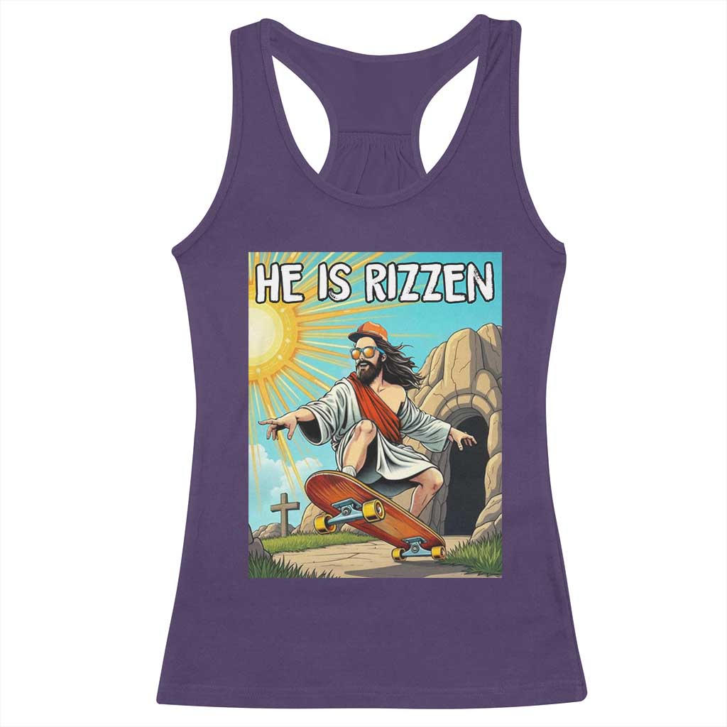 He is Rizzen Racerback Tank Top Funny Jesus Skateboarding Christian Meme - Wonder Print Shop