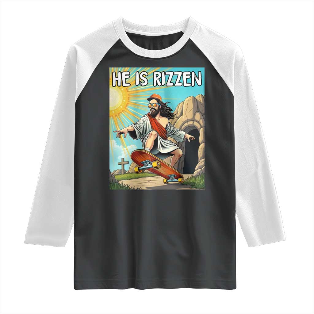 He is Rizzen Raglan Shirt Funny Jesus Skateboarding Christian Meme - Wonder Print Shop