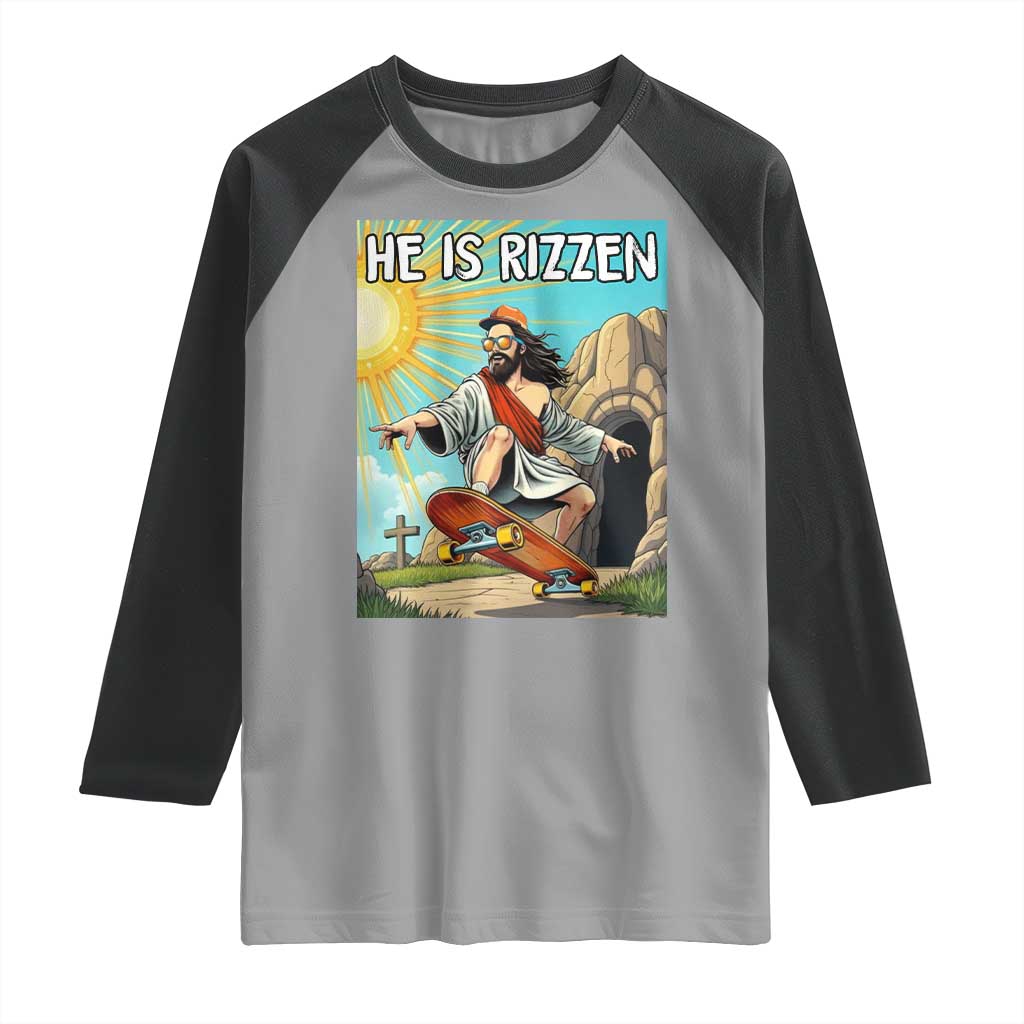 He is Rizzen Raglan Shirt Funny Jesus Skateboarding Christian Meme - Wonder Print Shop