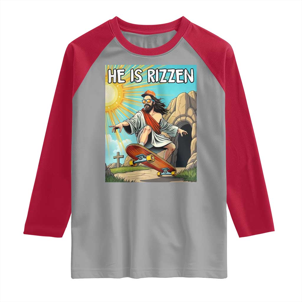 He is Rizzen Raglan Shirt Funny Jesus Skateboarding Christian Meme - Wonder Print Shop