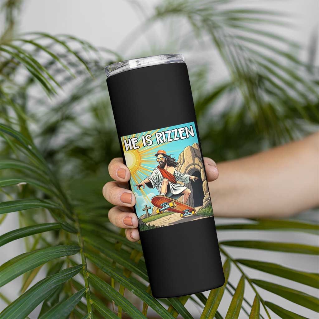 He is Rizzen Skinny Tumbler Funny Jesus Skateboarding Christian Meme - Wonder Print Shop