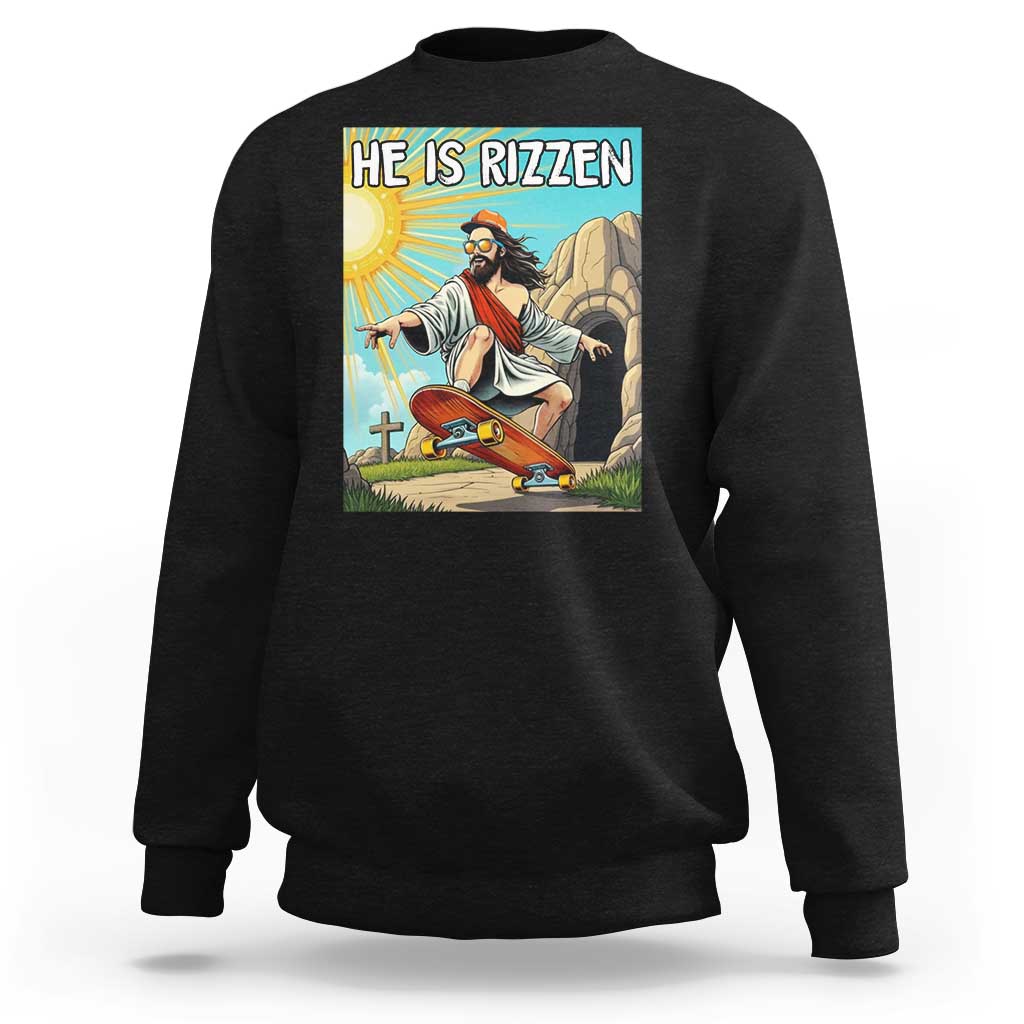 He is Rizzen Sweatshirt Funny Jesus Skateboarding Christian Meme - Wonder Print Shop
