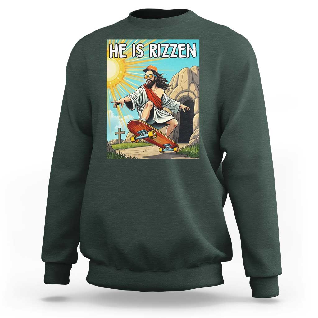 He is Rizzen Sweatshirt Funny Jesus Skateboarding Christian Meme - Wonder Print Shop