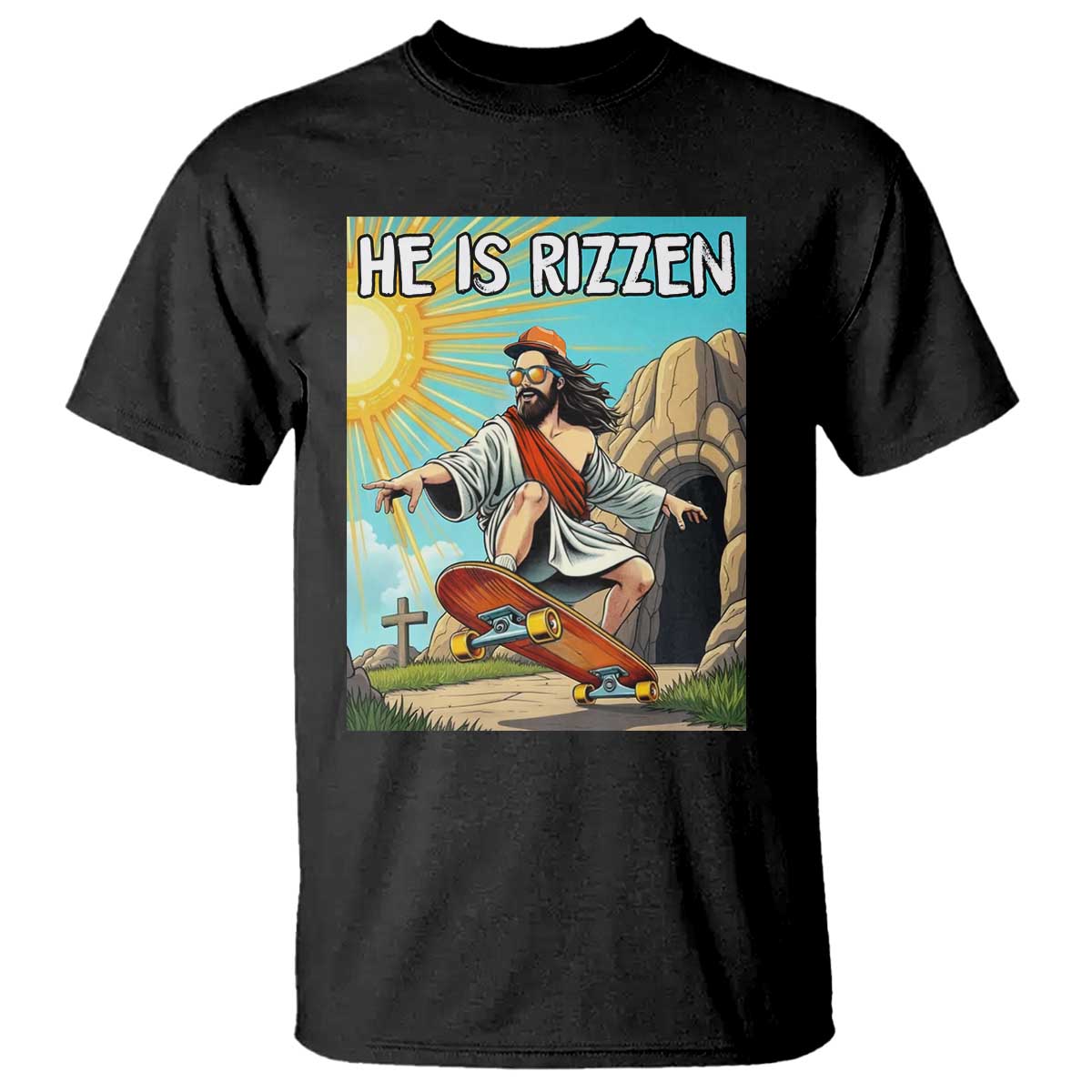 He is Rizzen T Shirt Funny Jesus Skateboarding Christian Meme - Wonder Print Shop