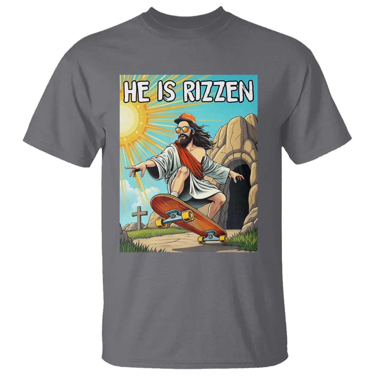 He is Rizzen T Shirt Funny Jesus Skateboarding Christian Meme - Wonder Print Shop