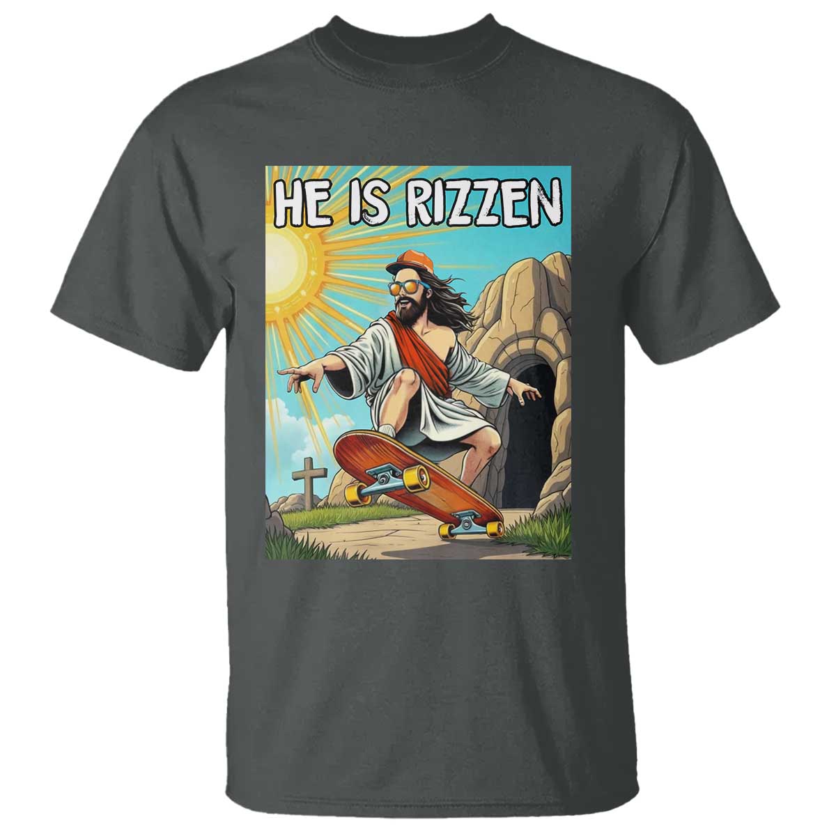 He is Rizzen T Shirt Funny Jesus Skateboarding Christian Meme - Wonder Print Shop