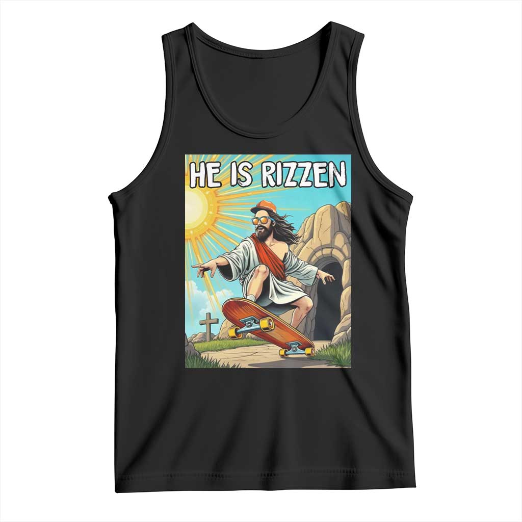 He is Rizzen Tank Top Funny Jesus Skateboarding Christian Meme - Wonder Print Shop
