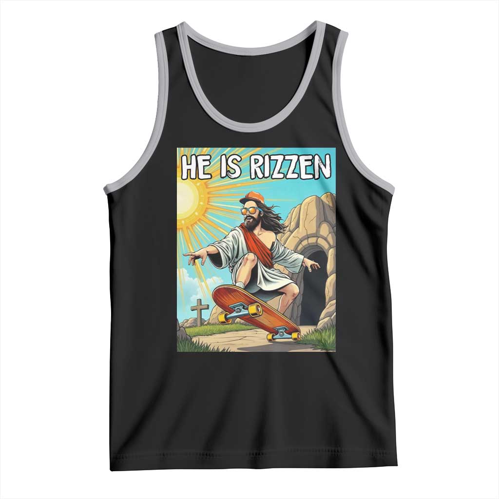 He is Rizzen Tank Top Funny Jesus Skateboarding Christian Meme - Wonder Print Shop