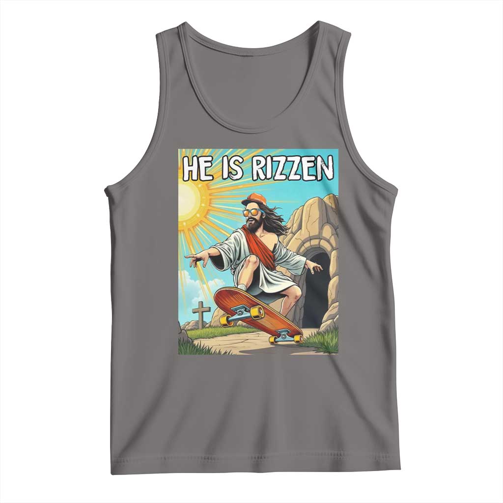 He is Rizzen Tank Top Funny Jesus Skateboarding Christian Meme - Wonder Print Shop