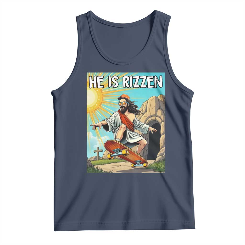 He is Rizzen Tank Top Funny Jesus Skateboarding Christian Meme - Wonder Print Shop