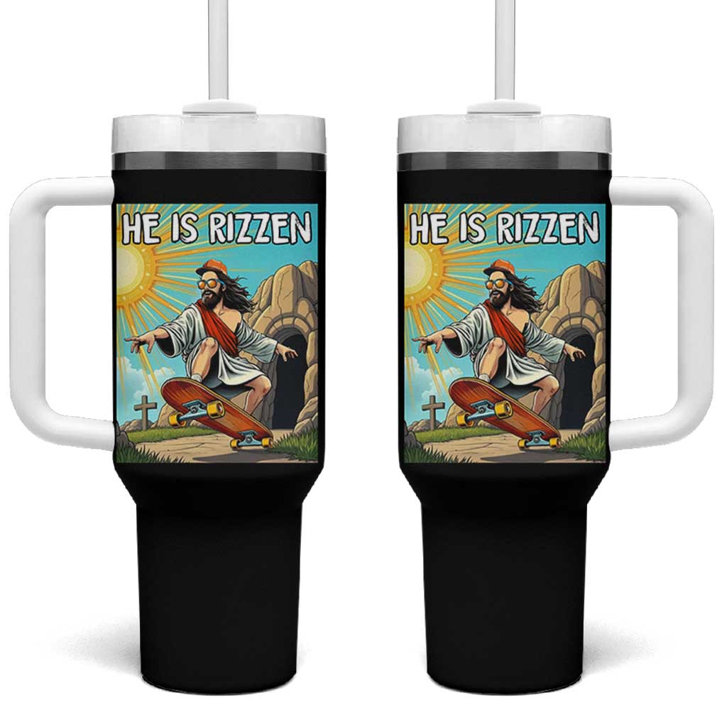 He is Rizzen Tumbler With Handle Funny Jesus Skateboarding Christian Meme - Wonder Print Shop