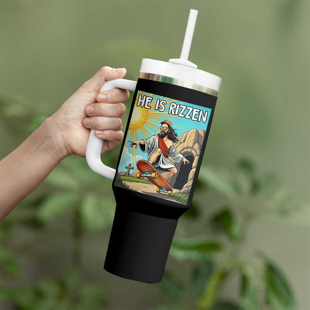 He is Rizzen Tumbler With Handle Funny Jesus Skateboarding Christian Meme - Wonder Print Shop