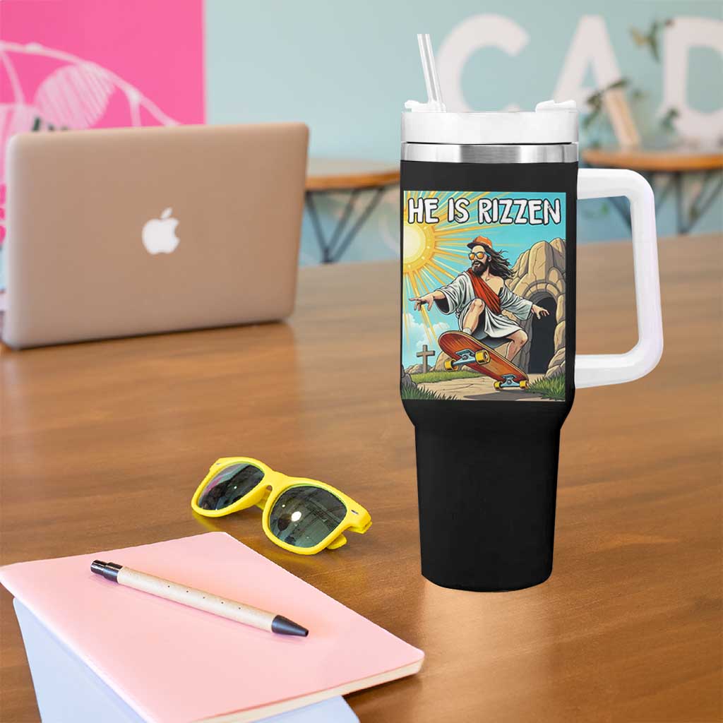 He is Rizzen Tumbler With Handle Funny Jesus Skateboarding Christian Meme - Wonder Print Shop