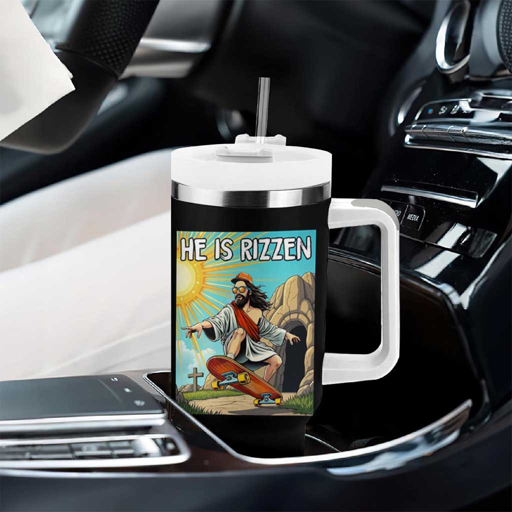 He is Rizzen Tumbler With Handle Funny Jesus Skateboarding Christian Meme - Wonder Print Shop