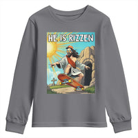 He is Rizzen Youth Sweatshirt Funny Jesus Skateboarding Christian Meme - Wonder Print Shop