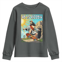 He is Rizzen Youth Sweatshirt Funny Jesus Skateboarding Christian Meme - Wonder Print Shop