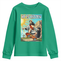 He is Rizzen Youth Sweatshirt Funny Jesus Skateboarding Christian Meme - Wonder Print Shop